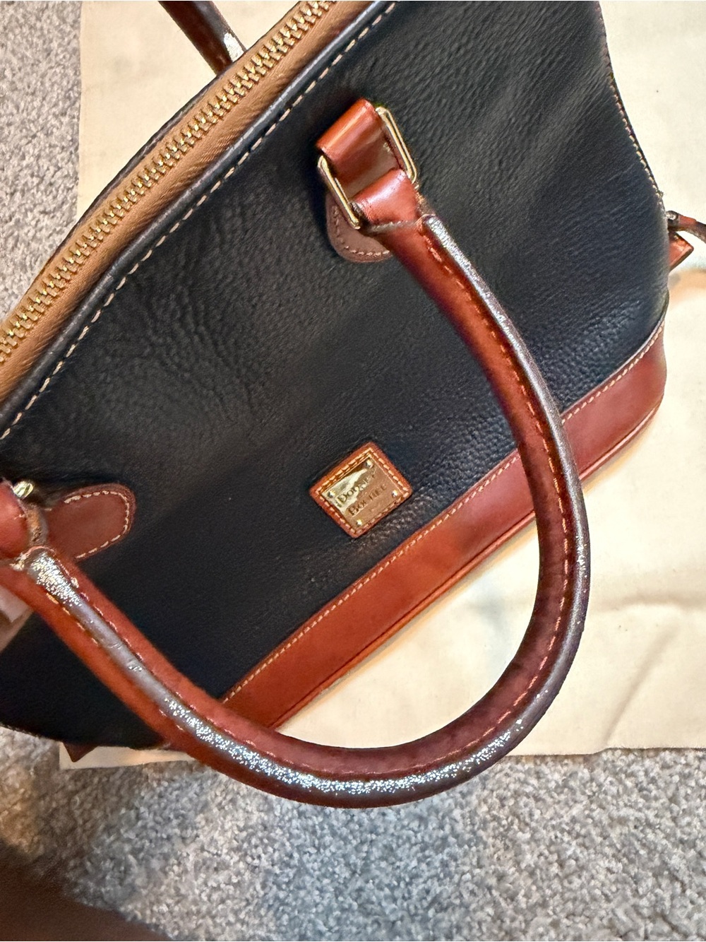 Dooney & Bourke Black and Brown Pebbled Leather Dome Satchel - Picture 9 of 16